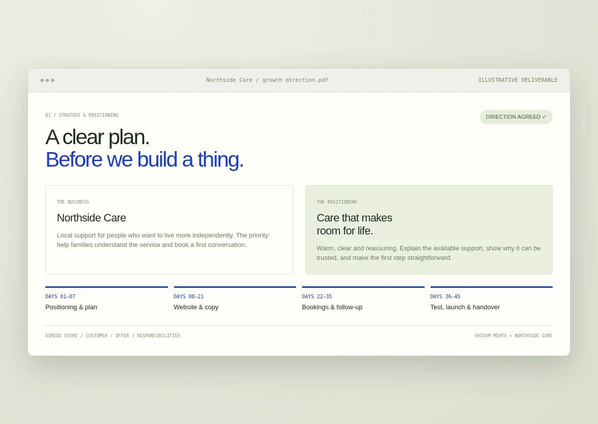 Example strategy and positioning document with agreed priorities
